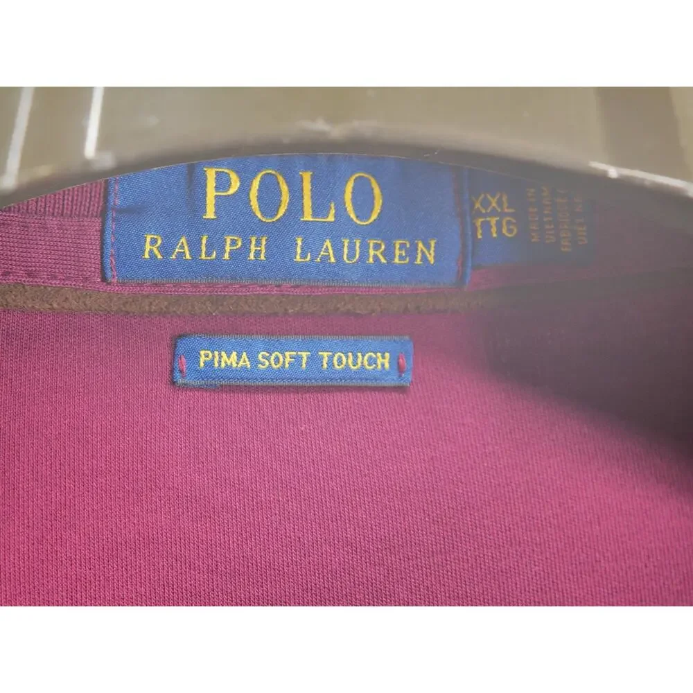 Polo Ralph Lauren Men's 2XL Maroon Long Sleeve Polo Shirt Pima Soft Touch